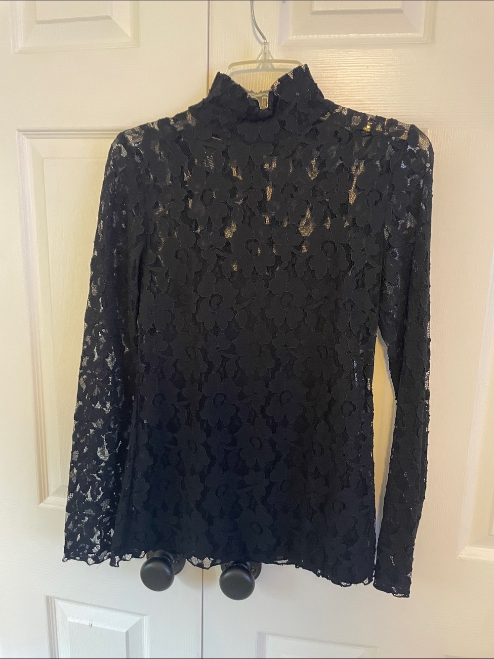 INC International Concepts Black Floral Lace Mock Neck Long Sleeve Top